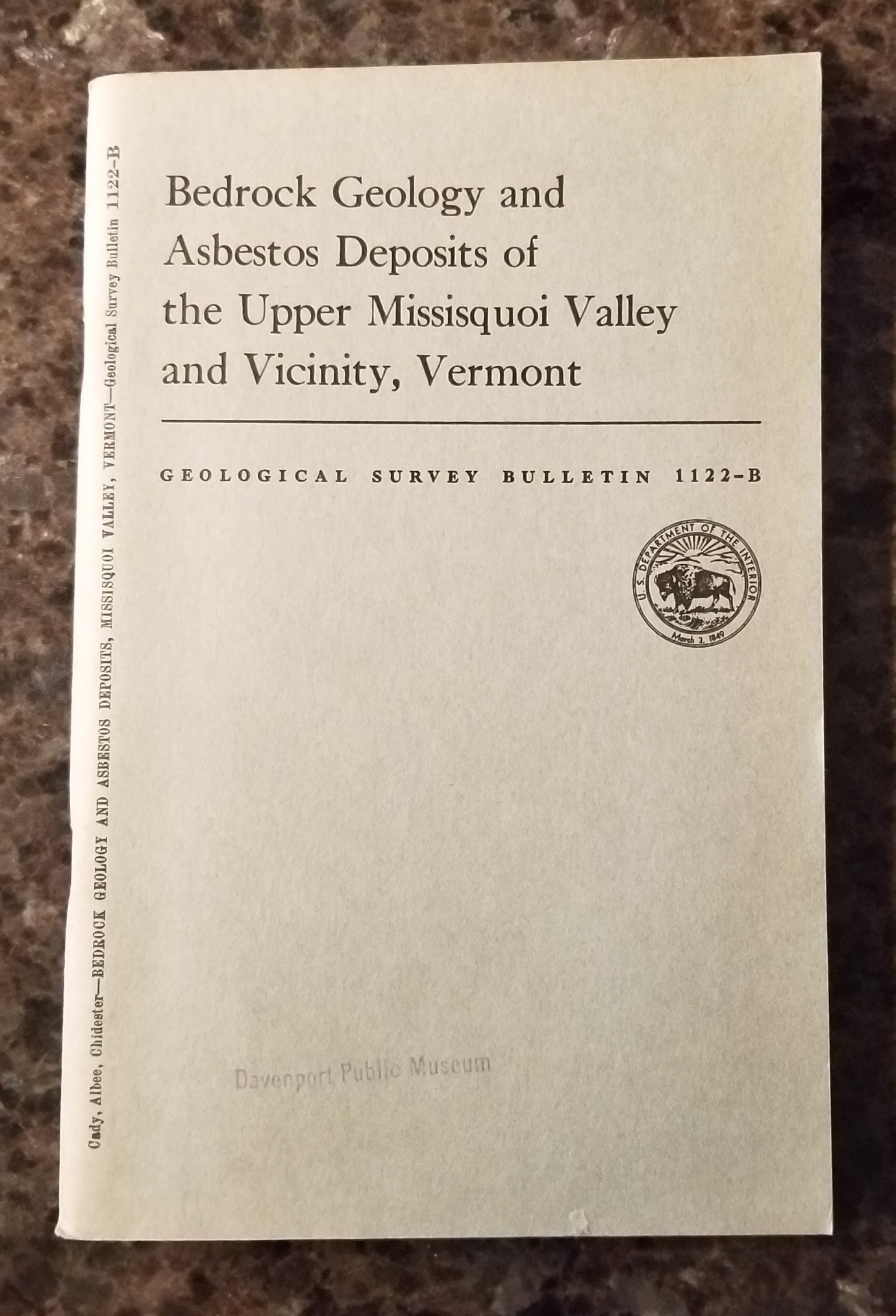 Image for Bedrock Geology and Asbestos Deposits of the Upper Missisquoi Valley and Vicinity, Vermont. Geological Survey Bulletin 1122-B.